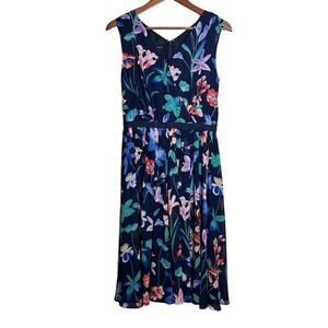 Talbots Womens Dress 4 Blue‎ Floral Fit Flare Sleeveless Lined V-Neck Midi